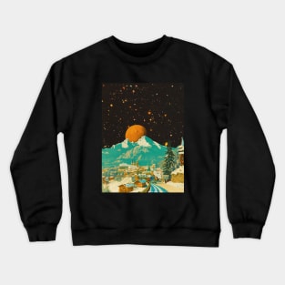 Sunny Village On The Snow Moon - Space Collage, Retro Futurism, Sci-Fi Crewneck Sweatshirt